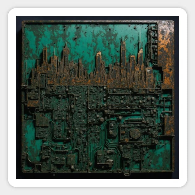 Circuit Board Cityscape Magnet by ginkelmier